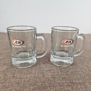 Pair of Vintage A&W All American Food Root Beer Mini Baby Mugs Oval Logo
